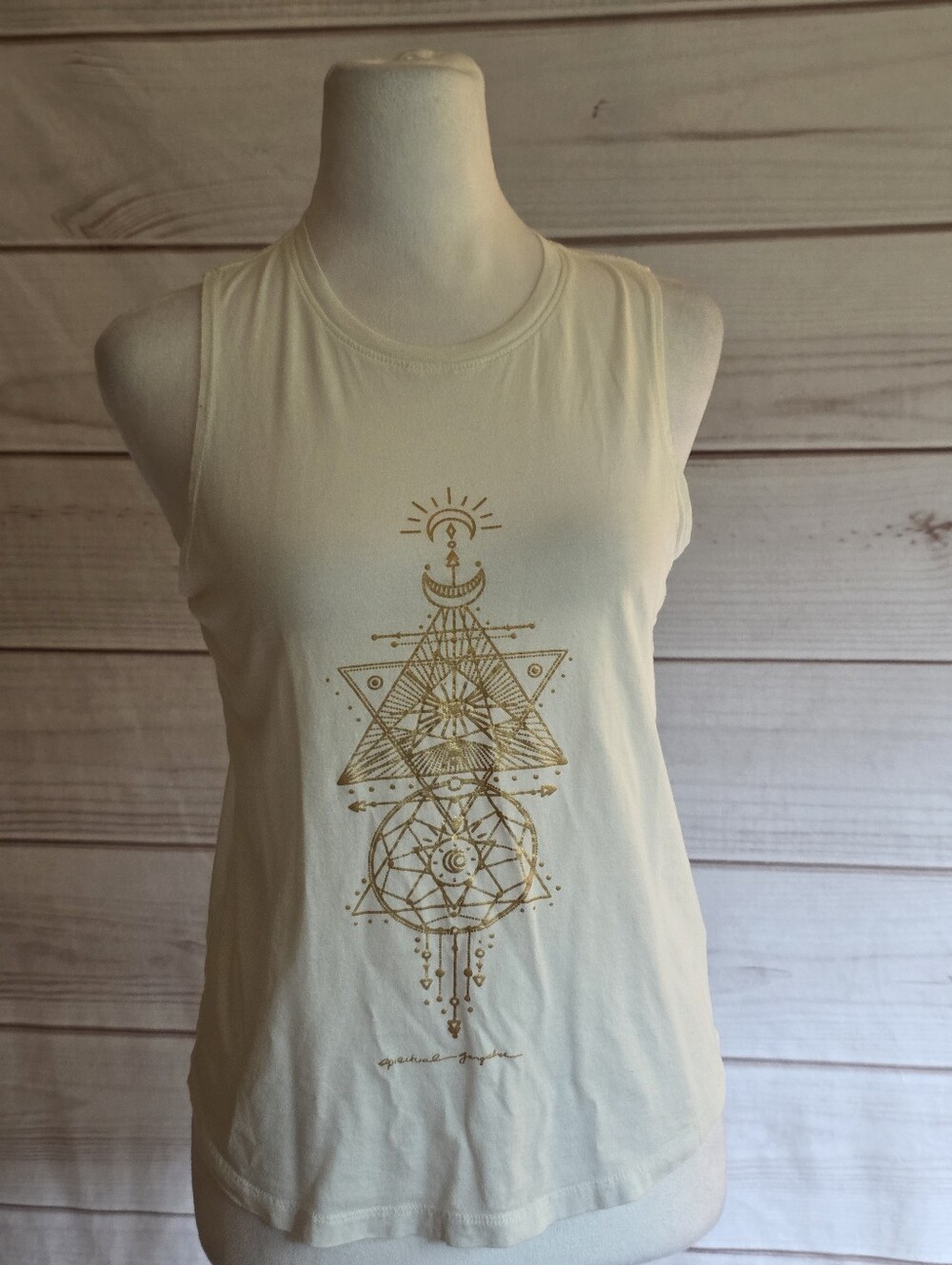 Spiritual Gangster White Tank with Metallic Gold Geometric Design Size Small - Picture 5 of 9